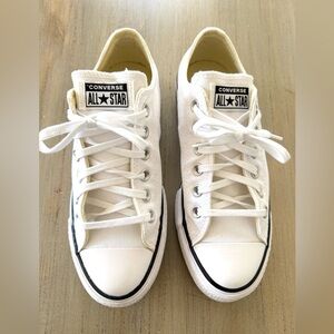Converse All Star White Platform Low Top Canvas Sneakers with Black Trim